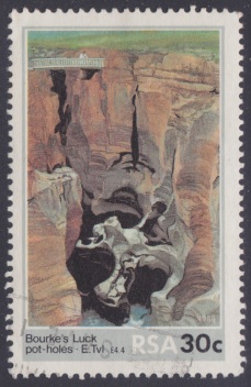 Bourke’s Luck Potholes 30-cent South African postage stamp picturing Bourke's Luck Potholes in Mpumalanga