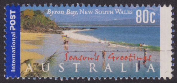 80-cent Australian postage stamp picturing Byron Bay in New South Wales