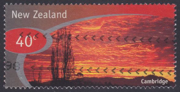 Cambridge 40-cent New Zealand postage stamp picturing Cambridge on the North Island