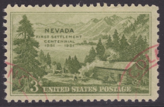 3-cent U.S. postage stamp picturing Carson Valley in Nevada, USA