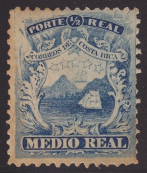 0.5-real Costa Rican postage stamp picturing the coastline of Costa Rica
