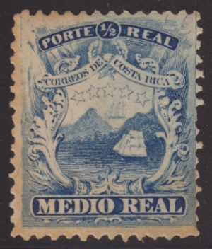 Coastline 0.5-real Costa Rican postage stamp picturing the coastline of Costa Rica