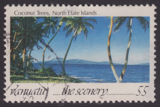 55-vatu Ni-Vanuatu postage stamp picturing coconut trees on the North Efate Islands
