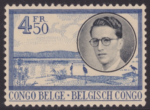 4.5-franc Belgian Congo postage stamp picturing a landscape in the Democratic Republic of the Congo