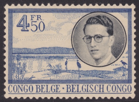 Congolese Landscape 4.5-franc Belgian Congo postage stamp picturing a landscape in the Democratic Republic of the Congo