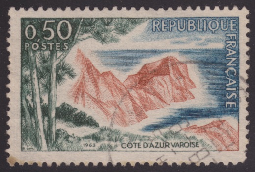 50-centime French postage stamp picturing Cote d'Azur Varoise in Provence-Alpes-Cote d'Azur