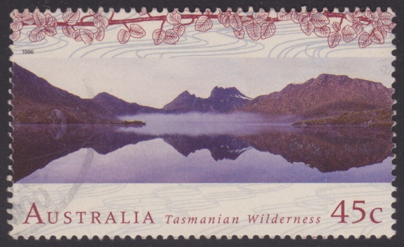 45-cent Australian postage stamp picturing Cradle Mountain & Dove Lake in Tasmania