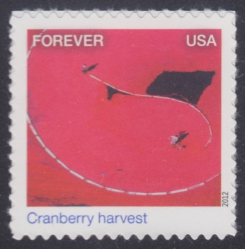 Forever U.S. postage stamp picturing a cranberry bog in Massachusetts, USA