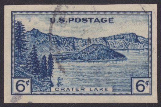 6-cent U.S. postage stamp picturing Crater Lake in Oregon, USA