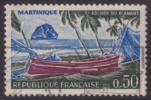 50-centime French postage stamp picturing Diamond Rock near Martinique