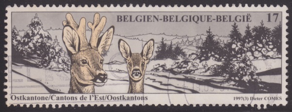 17-franc Belgian postage stamp picturing the East Cantons in Liege, Belgium