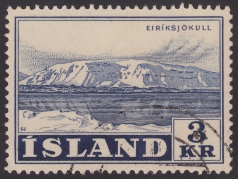 3-krona Icelandic postage stamp picturing Eiriksjokull in Iceland