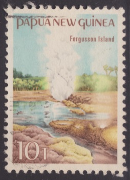 10-toea Papua New Guinean postage stamp picturing Fergusson Island in Papua New Guinea