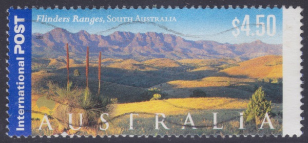 $4.50 Australian postage stamp picturing Flinders Ranges in South Australia