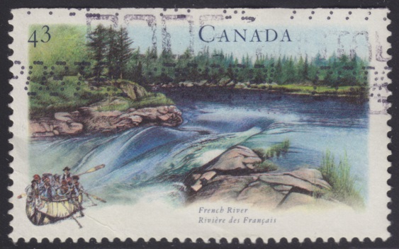 43-cent Canadian postage stamp picturing the French River in Ontario, Canada