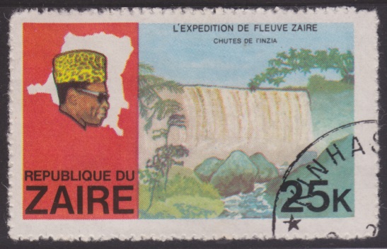 25-makuta Congolese postage stamp picturing I'Inzia Falls in the Democratic Republic of the Congo