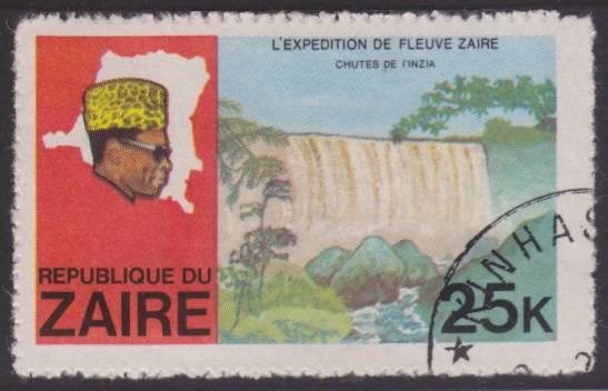 I’Inzia Falls 25-makuta Congolese postage stamp picturing I'Inzia Falls in the Democratic Republic of the Congo