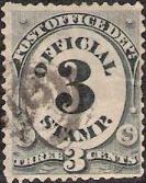 Black 3-cent U.S. postage stamp picturing numeral '3'