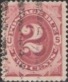 Brown red 2-cent U.S. postage due stamp picturing numeral '2'