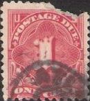 Scarlet 1-cent U.S. postage due stamp picturing numeral '1'