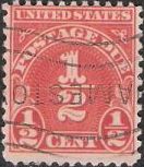 Scarlet 0.5-cent U.S. postage due stamp picturing fraction '1/2'