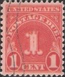 Scarlet 1-cent U.S. postage due stamp picturing numeral '1'