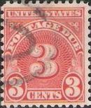 Scarlet 3-cent U.S. postage due stamp picturing numeral '3'