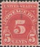 Scarlet 5-cent U.S. postage due stamp picturing numeral '5'