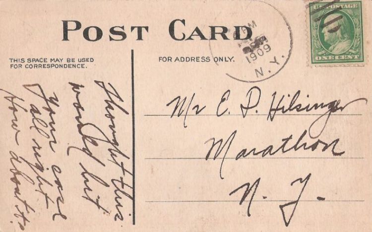 Postcard bearing Benjamin Franklin stamp