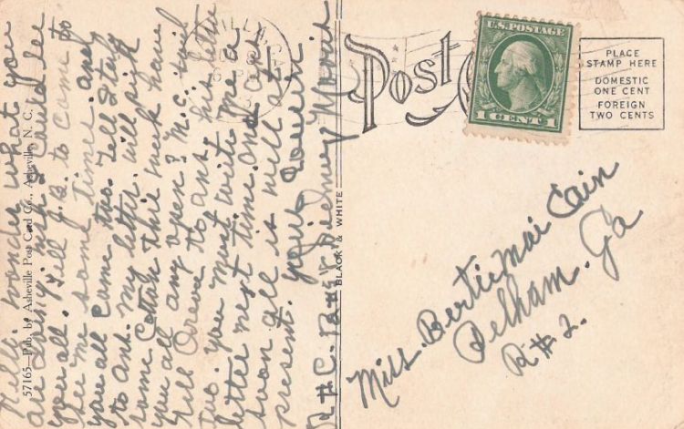 Postcard bearing George Washington stamp