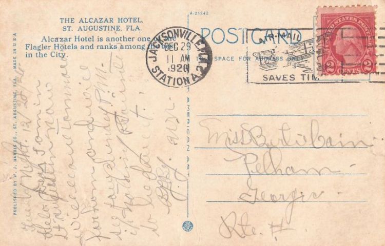 Postcard bearing George Washington stamp