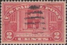 Red 2-cent U.S. postage stamp picturing mail carrier