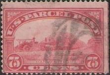 Red 75-cent U.S. postage stamp picturing harvesting