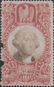 Brick red & black $2.50 U.S. revenue stamp picturing George Washington