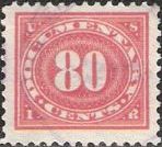 Red 8-cent U.S. revenue stamp picturing numeral '80'
