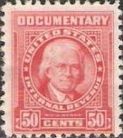 Red 50-cent U.S. revenue stamp picturing William J. Duane