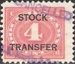 Red 4-cent U.S. revenue stamp picturing numeral '4'