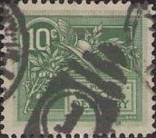 Green 10-cent U.S. postage stamp picturing helmet of Mercury