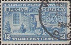 Ultramarine 13-cent U.S. postage stamp picturing motorcycle