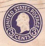 Purple 3-cent U.S. stamped envelope picturing George Washington