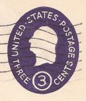 Purple 3-cent U.S. stamped envelope picturing George Washington