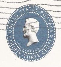 Abraham Lincoln Blue 33-cent U.S. stamped envelope picturing Abraham Lincoln