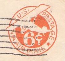 Orange 6-cent U.S. stamped envelope picturing airplane