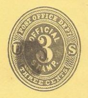 3¢ Gray & yellow 3-cent U.S. stamped envelope picturing numeral '3'