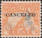 Orange 0.5-cent South Dakota revenue stamp picturing wolf