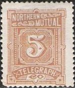 Brown 5-cent telegraph stamp picturing numeral '5'